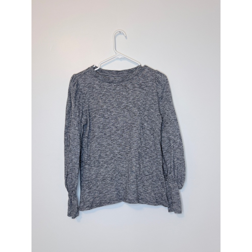 LOFT Space‎ Dye Puff Sleeve Crew Neck Top Grey Marl XXS Long Sleeve Knit Shirt